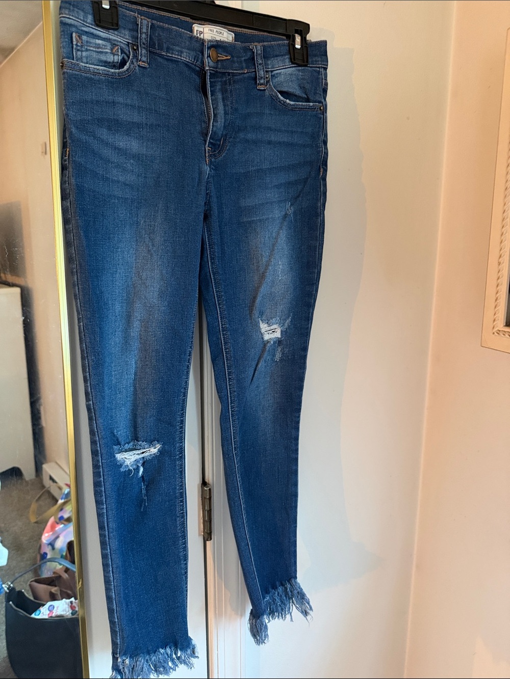 FREE PEOPLE Distressed High-Rise Skinny Jeans - Blue